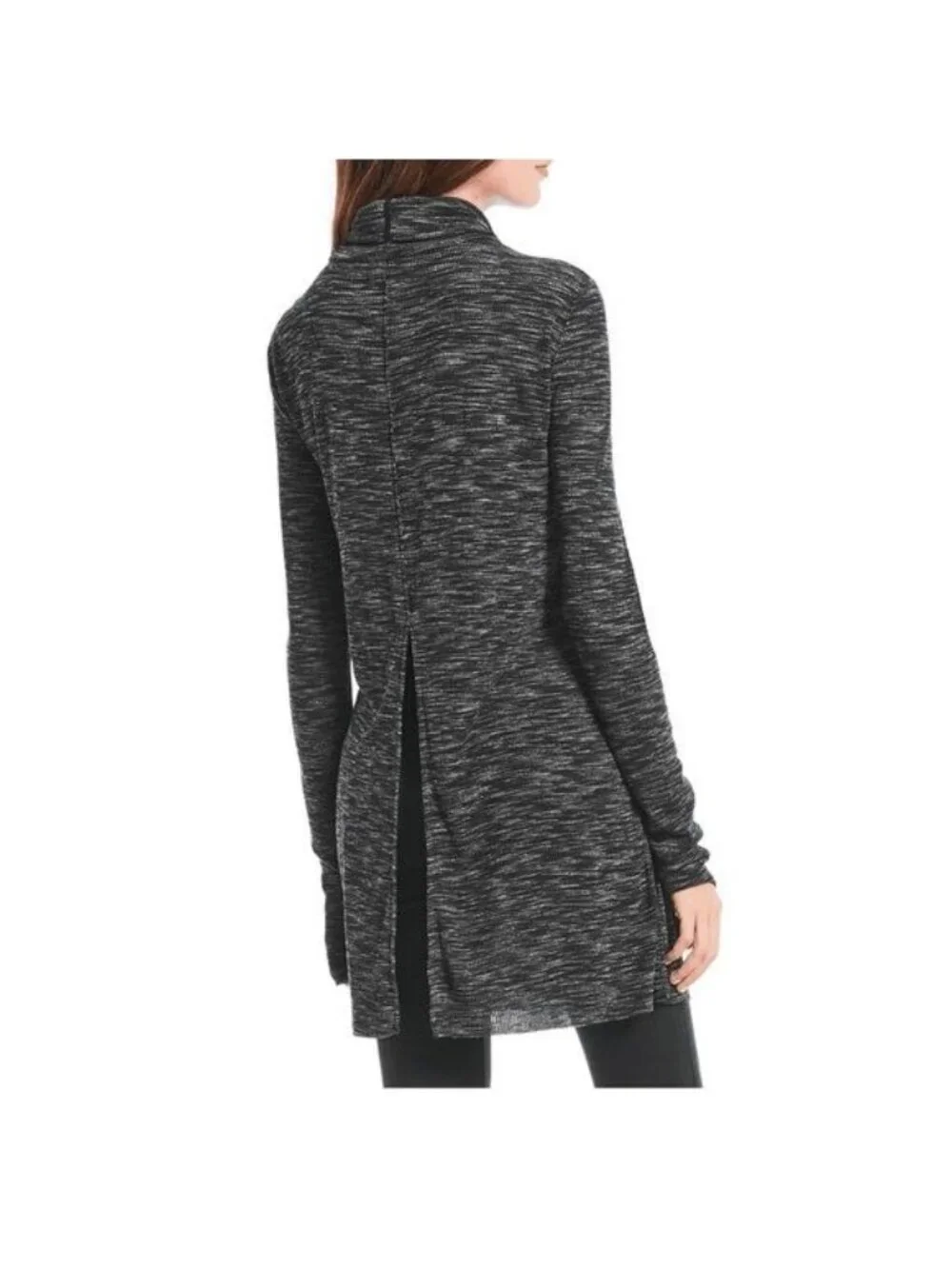 Free People Stone Cold Marled Gray Split Back Turtleneck Tunic - Picture 4 of 8